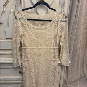 Express Cream Long Sleeve Embroidered Lace Dress